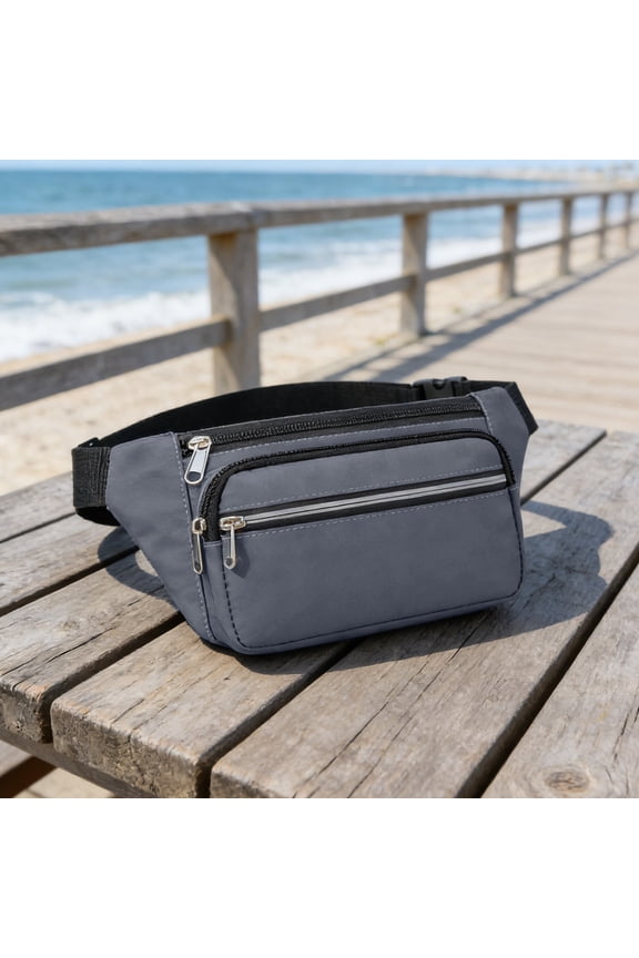 Waist Pack - Adjustable Strap Large Capacity Crossbody Bag for Outdoor Sports Travel Hiking Cycling, 10.2x5.1 in, Oxford Cloth, (Gray)