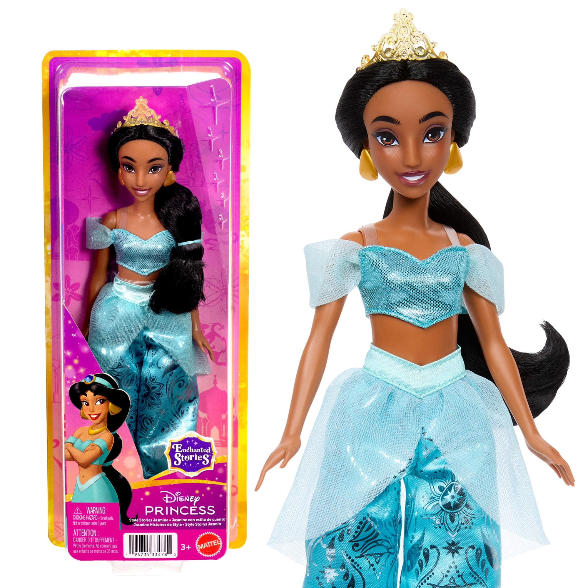 Disney Princess Enchanted Stories Jasmine Fashion Doll with Sparkling Outfit & Accessories, Posable