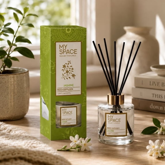Reed Diffuser Set with Sticks, 3.7 fl oz, Jasmine Scented Home Fragrance