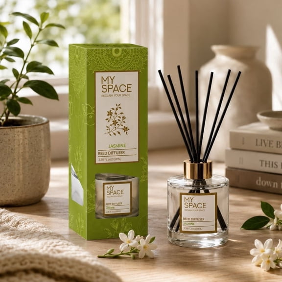 Reed Diffuser Set with Sticks, 3.7 fl oz, Jasmine Scented Home Fragrance