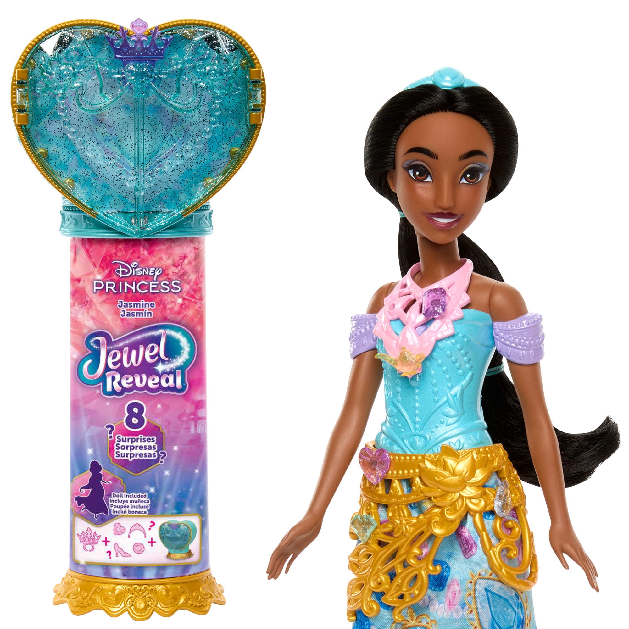 Disney Princess Jewel Reveal Jasmine Fashion Doll w/ 8 Surprises Including Gem Box & 10 Accessories