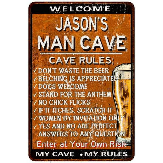 JASON'S Man Cave Rules Rusty Sign Garage Decor 16 x 24 Matte Finish Metal 116240051182
