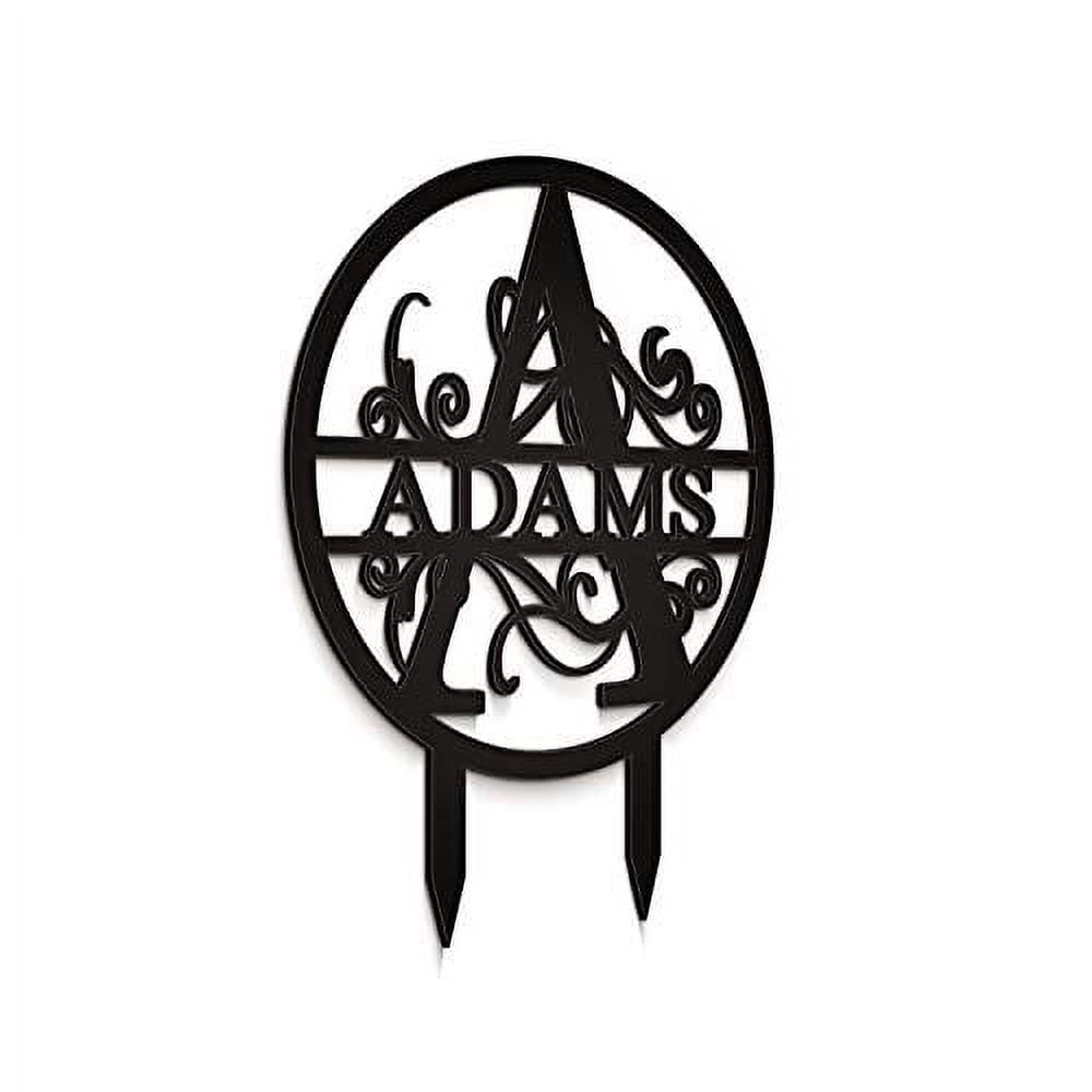 JASS GRAPHIX Adams 12" Black Aluminum Composite Monogrammed Garden Sign Last Name Signs for Yard Home Garden Personalized