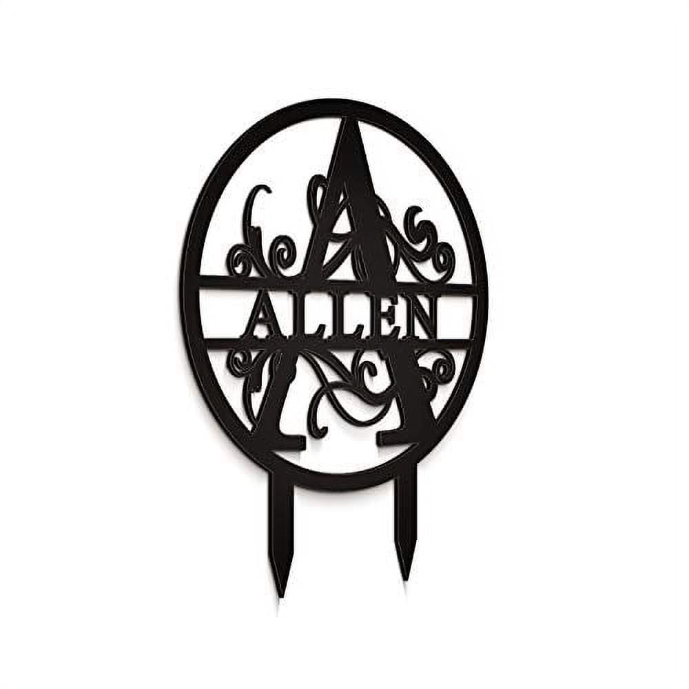 JASS GRAPHIX Allen 12" Black Aluminum Composite Monogrammed Garden Sign Last Name Signs for Yard Home Garden Personalized