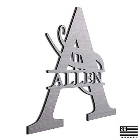 JASS GRAPHIX Allen 12" Brushed Aluminum Monogrammed Sign Door Wall Decor Last Name Signs for Home