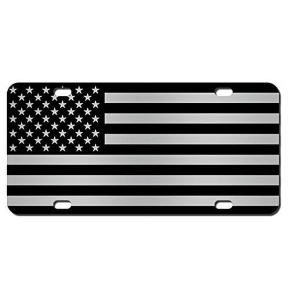 JASS GRAPHIX American Flag License Plate Matte Black on 1/8" Black Aluminum Composite Heavy Duty Tactical Patriot USA Car Tag (Black on Brushed)