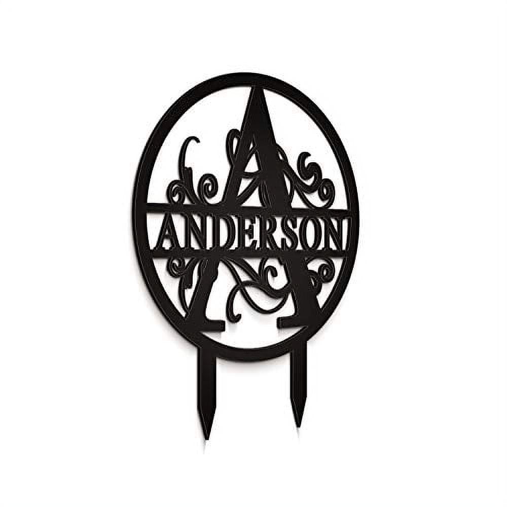 JASS GRAPHIX Anderson 12" Black Aluminum Composite Monogrammed Garden Sign Last Name Signs for Yard Home Garden Personalized