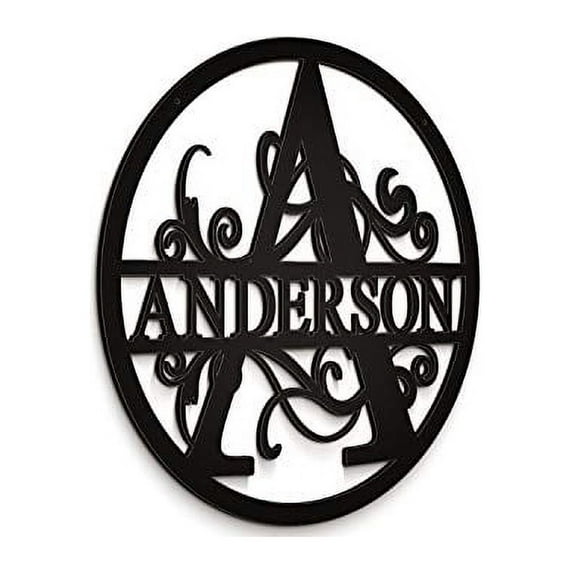 JASS GRAPHIX Anderson 12" Circle Black Aluminum Composite Monogrammed Sign Door Wall Decor Last Name Signs for Home Personalized
