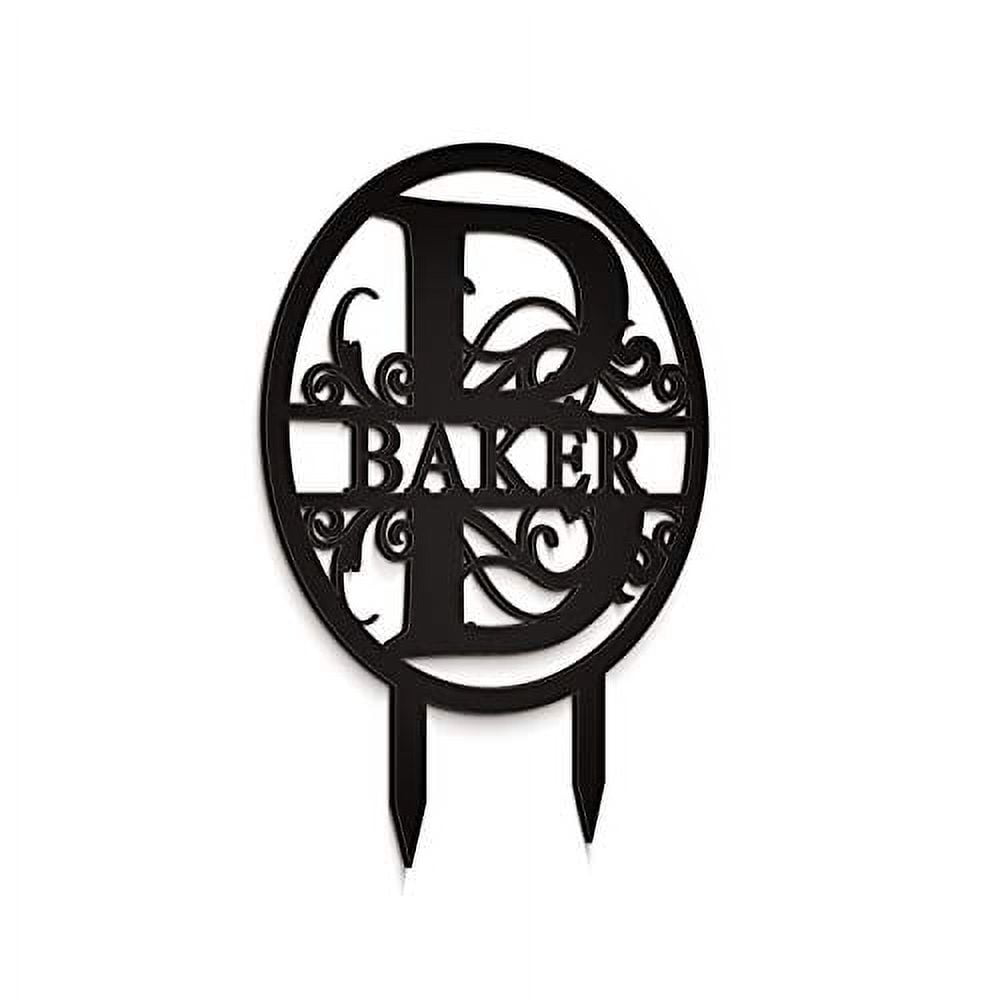 JASS GRAPHIX Baker12 Black Aluminum Composite Monogrammed Garden Sign Last Name Signs for Yard Home Garden Personalized
