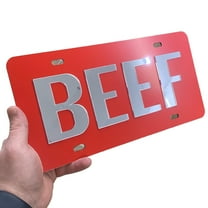 JASS GRAPHIX Beef License Plate Brushed Aluminum on Red 2-D Farmer Heavy Duty