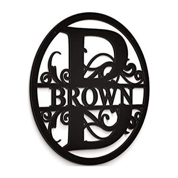 JASS GRAPHIX Brown 12" Circle Black Aluminum Composite Monogrammed Sign Door Wall Decor Last Name Signs for Home Personalized