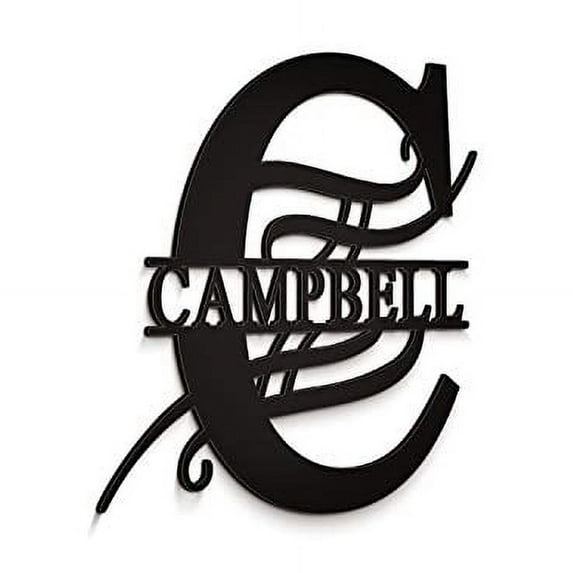 JASS GRAPHIX Campbell 12" Black Aluminum Composite Monogrammed Sign Door Wall Decor Last Name Signs for Home Personalized