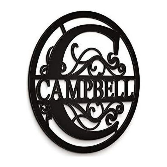 JASS GRAPHIX Campbell 12" Circle Black Aluminum Composite Monogrammed Sign Door Wall Decor Last Name Signs for Home Personalized