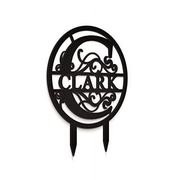 JASS GRAPHIX Clark 12" Black Aluminum Composite Monogrammed Garden Sign Last Name Signs for Yard Home Garden Personalized
