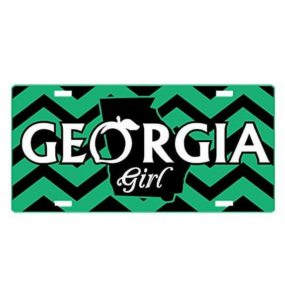 JASS GRAPHIX Georgia Girl License Plates and Car Tags for The Bulldog Fans. These Custom Made Aluminum car Tags Feature Chevron Stripes and Peach Logo