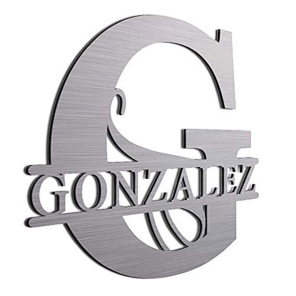 JASS GRAPHIX Gonzalez 12" Brushed Aluminum Monogrammed Sign Door Wall Decor Last Name Signs for Home