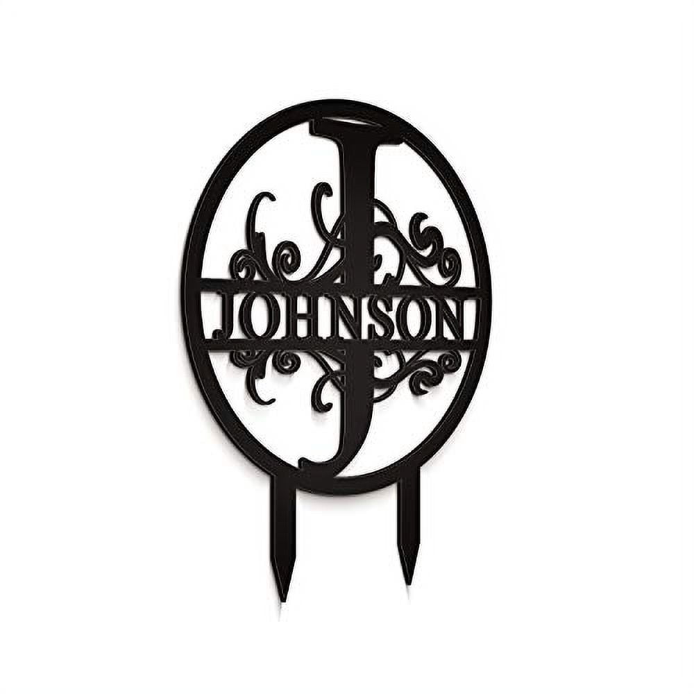 JASS GRAPHIX Johnson 12" Black Aluminum Composite Monogrammed Garden Sign Last Name Signs for Yard Home Garden Personalized