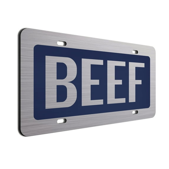 JASS GRAPHIX Navy Beef License Plate Brushed Aluminum ACM Car Tag - Available in Several Colors. Perfect for Cattle Farmers