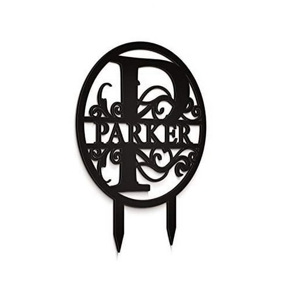 JASS GRAPHIX Parker 12" Black Aluminum Composite Monogrammed Garden Sign Last Name Signs for Yard Home Garden Personalized