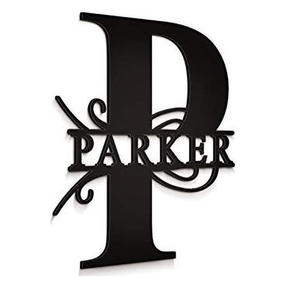 JASS GRAPHIX Parker 12" Black Aluminum Composite Monogrammed Sign Door Wall Decor Last Name Signs for Home Personalized