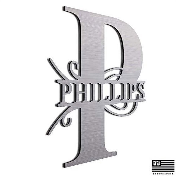 JASS GRAPHIX Phillips 12" Brushed Aluminum Monogrammed Sign Door Wall DecorLast Name Signs for Home