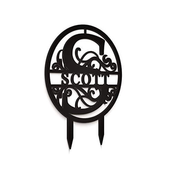 JASS GRAPHIX Scott 12" Black Aluminum Composite Monogrammed Garden Sign Last Name Signs for Yard Home Garden Personalized