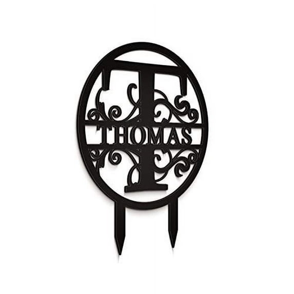 JASS GRAPHIX Thomas 12" Black Aluminum Composite Monogrammed Garden Sign Last Name Signs for Yard Home Garden Personalized