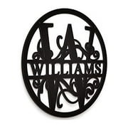 JASS GRAPHIX Williams 12" Circle Black Aluminum Composite Monogrammed Sign Door Wall Decor Last Name Signs for Home Personalized