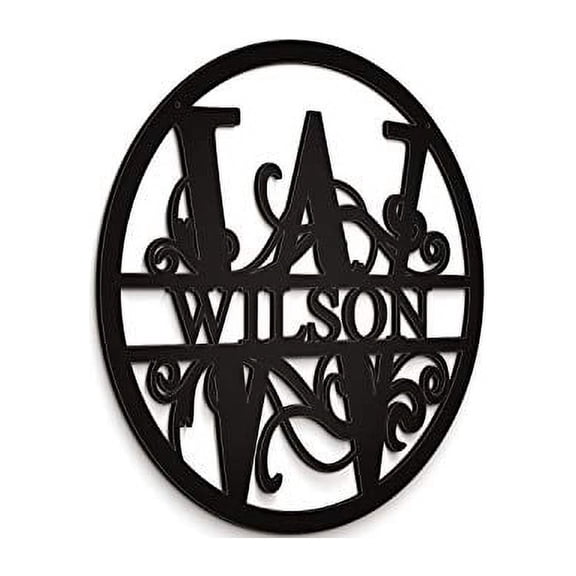 JASS GRAPHIX Wilson 12" Circle Black Aluminum Composite Monogrammed Sign Door Wall Decor Last Name Signs for Home Personalized