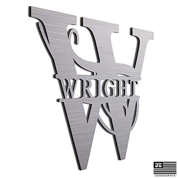 JASS GRAPHIX Wright 12" Brushed Aluminum Monogrammed Sign Door Wall Decor Last Name Signs for Home