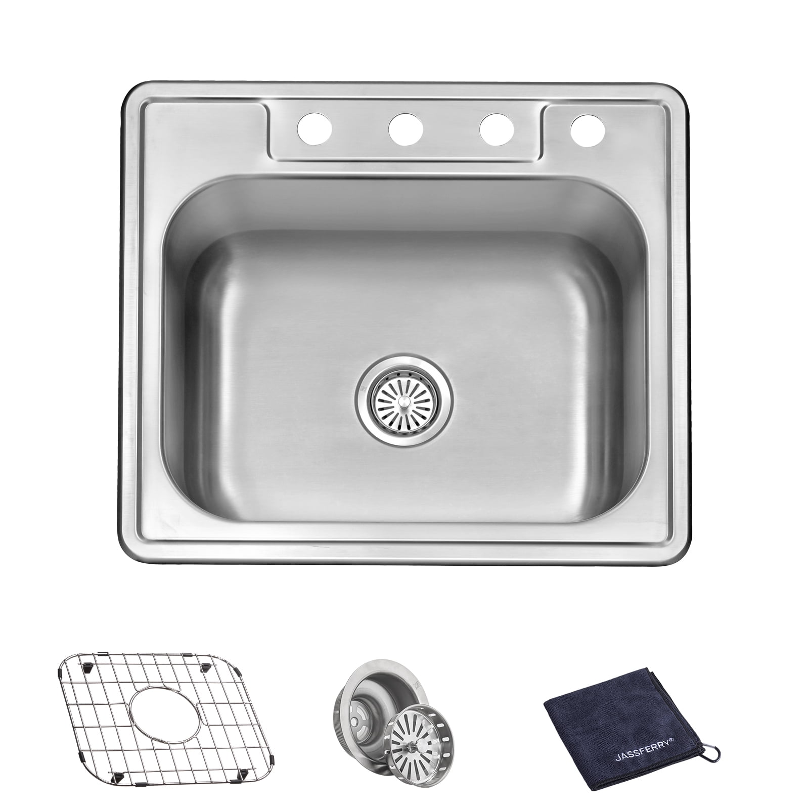 JASSFERRY 25-inch Kitchen Sink Drop-In Topmount 18-gauge Stainless Steel Single Bowl