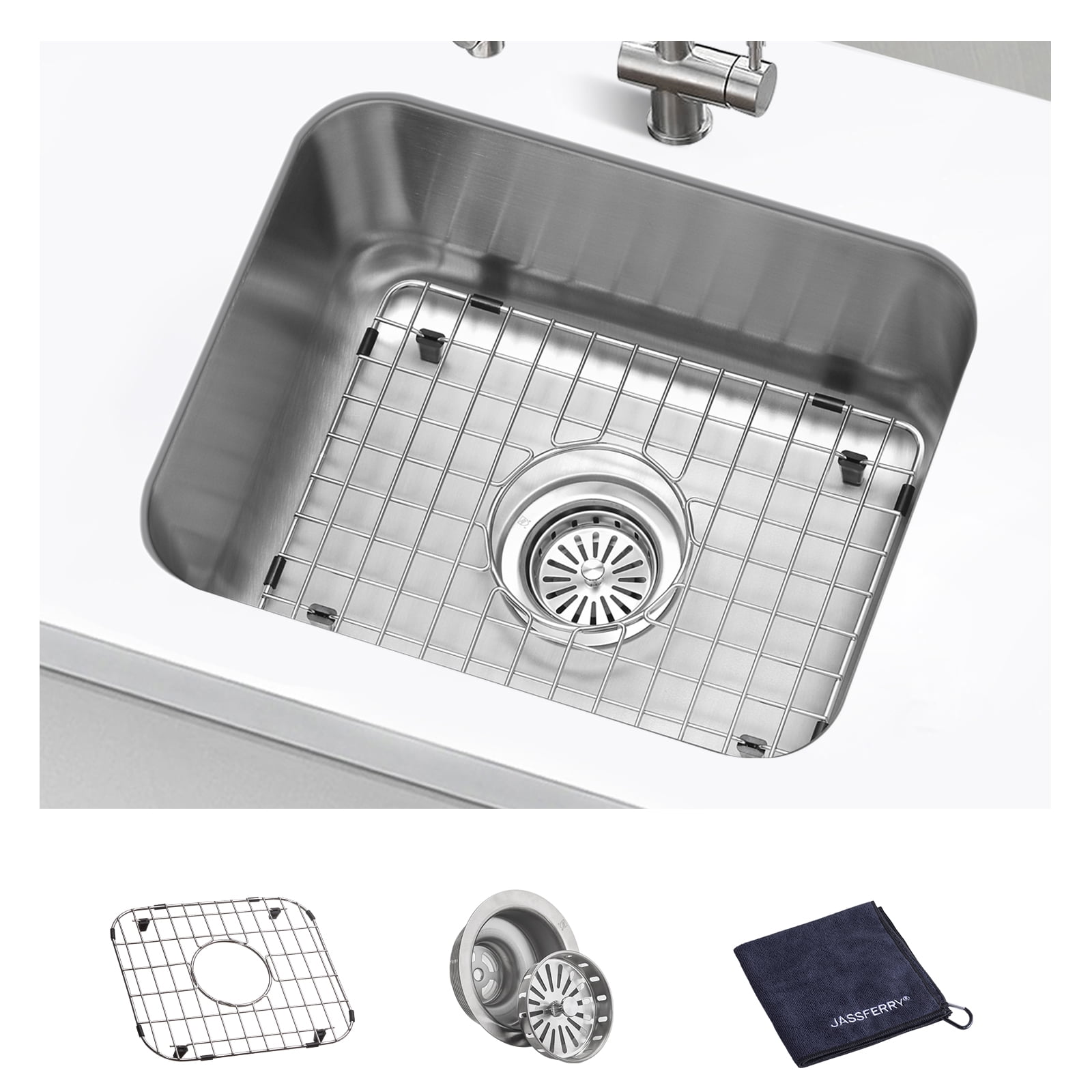 JASSFERRY Undermount Kitchen Sink Single Bowl 18-1/2 Inch, 18.5", 18-gauge Stainless Steel