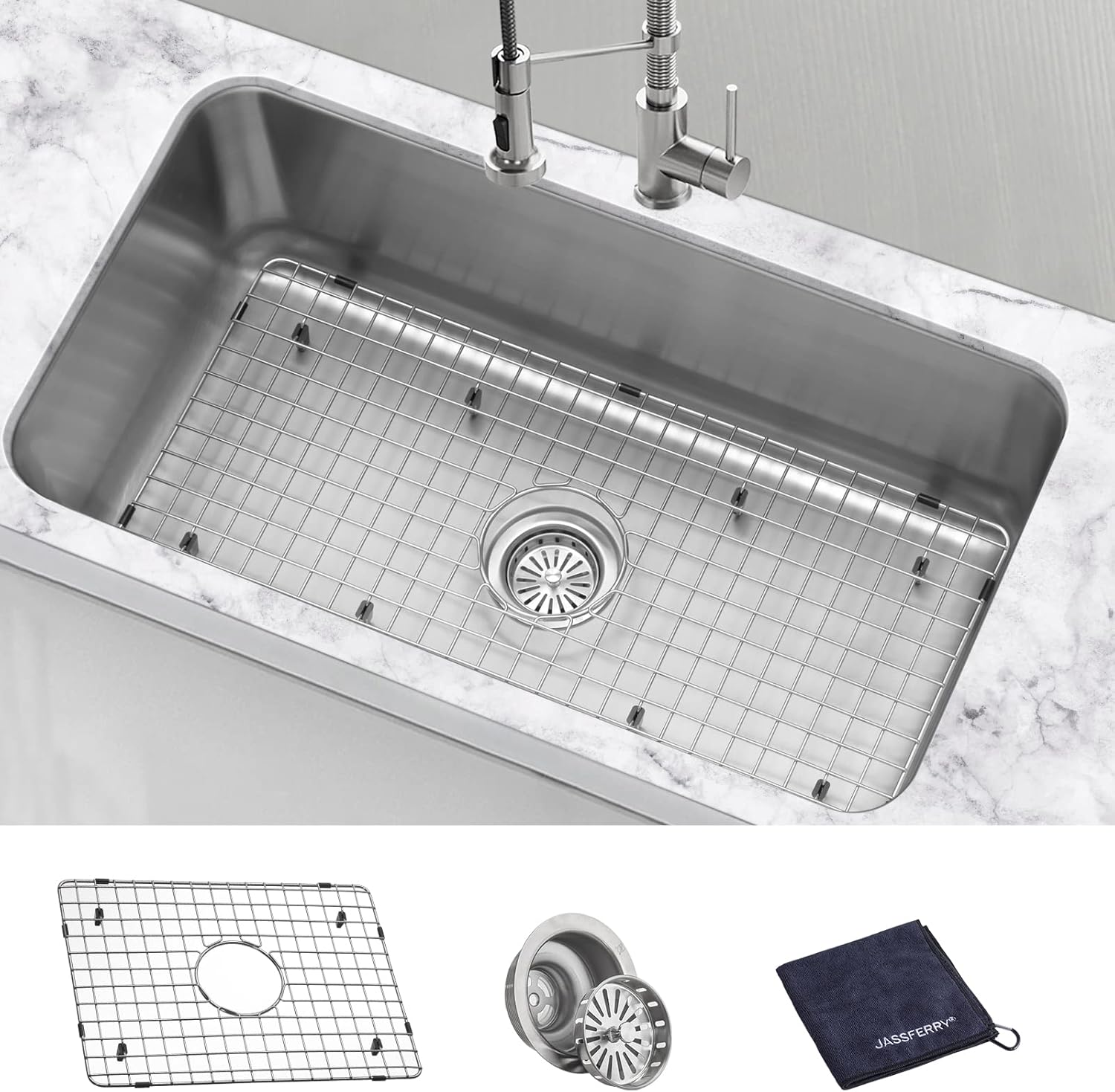 JASSFERRY Undermount Kitchen Sink Single Bowl 18 Gauge T304 Stainless