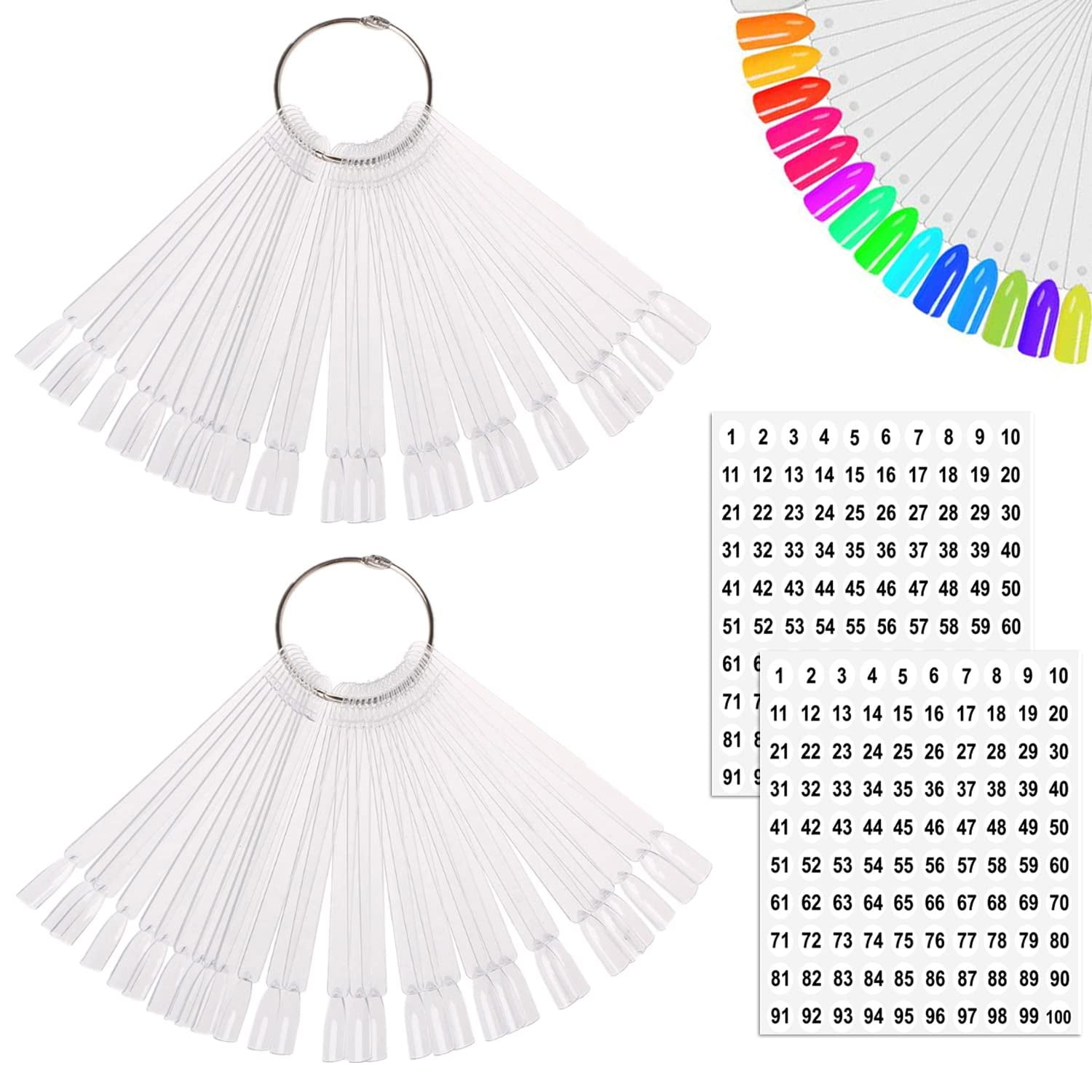 JASSINS 100 Pcs Clear AIF9 Fan-shaped False Nail Swatch Sticks Nail ...