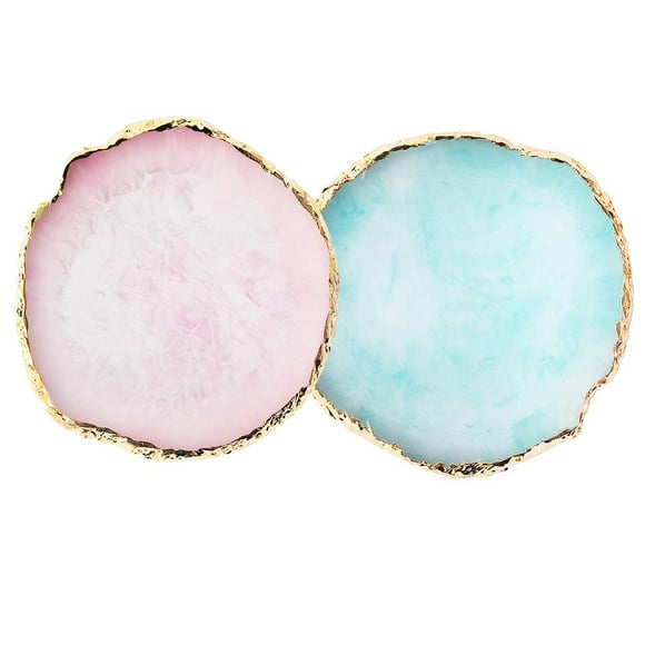 JASSINS Resin Nail Art TSF6Palette,Nail Art Painting Mixed Color Palette Gold Edge Nail Gel Color Makeup Display Board (Pink+Blue)