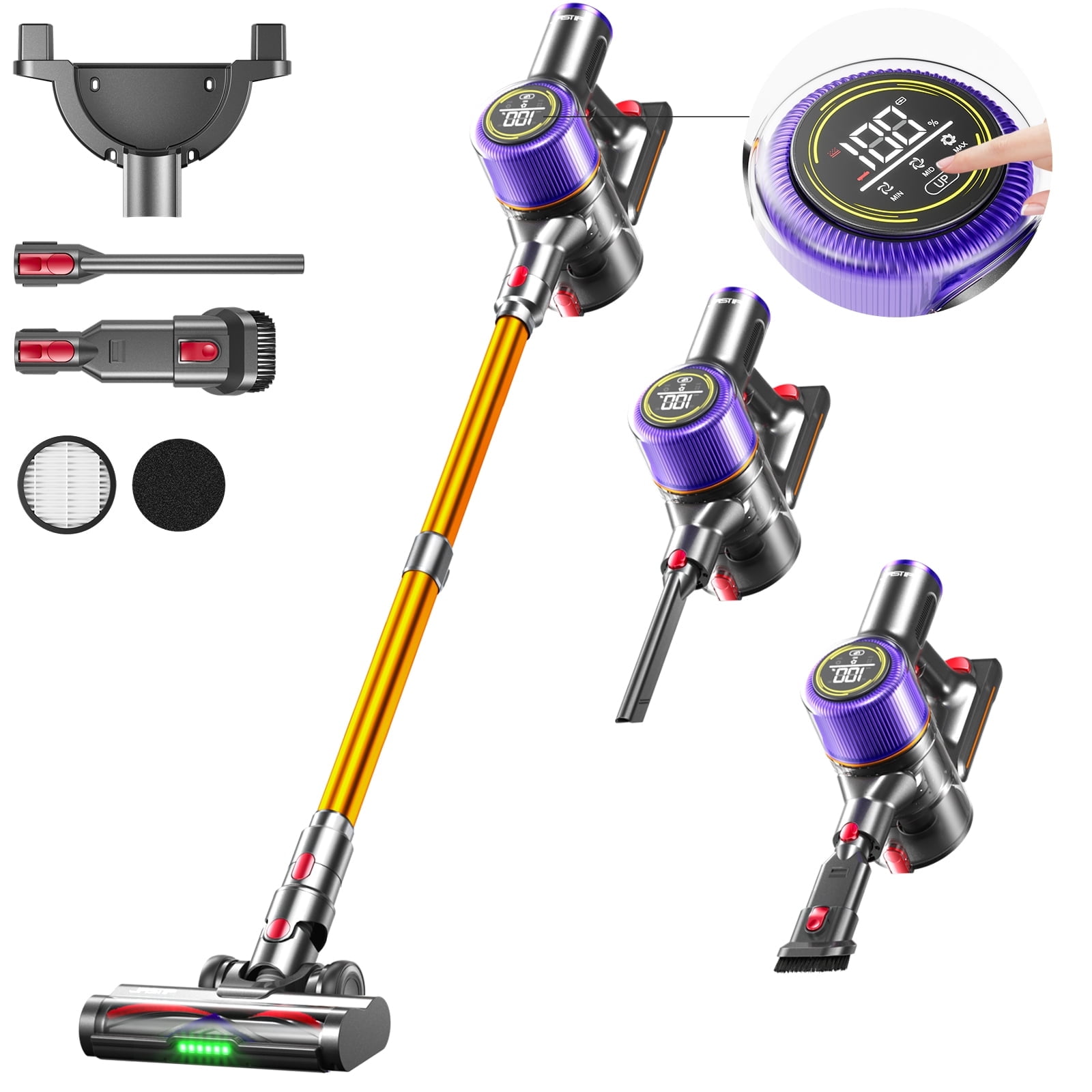 JASTIP Cordless Stick Vacuum Cleaner with Touch Screen, 55 Mins Runtime, 400W/38KPA Powerful Suction, Portable Vacuum for Household Pet Hair, Carpet and Hard Floors Sansujyuku sansujyuku.com