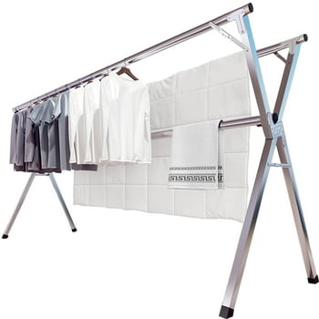 JAUREE 63 inches Clothes Drying Rack,Foldable Space Saving Laundry Drying Rack Stainless Steel,Indoor Outdoor with 20 Windproof Hooks