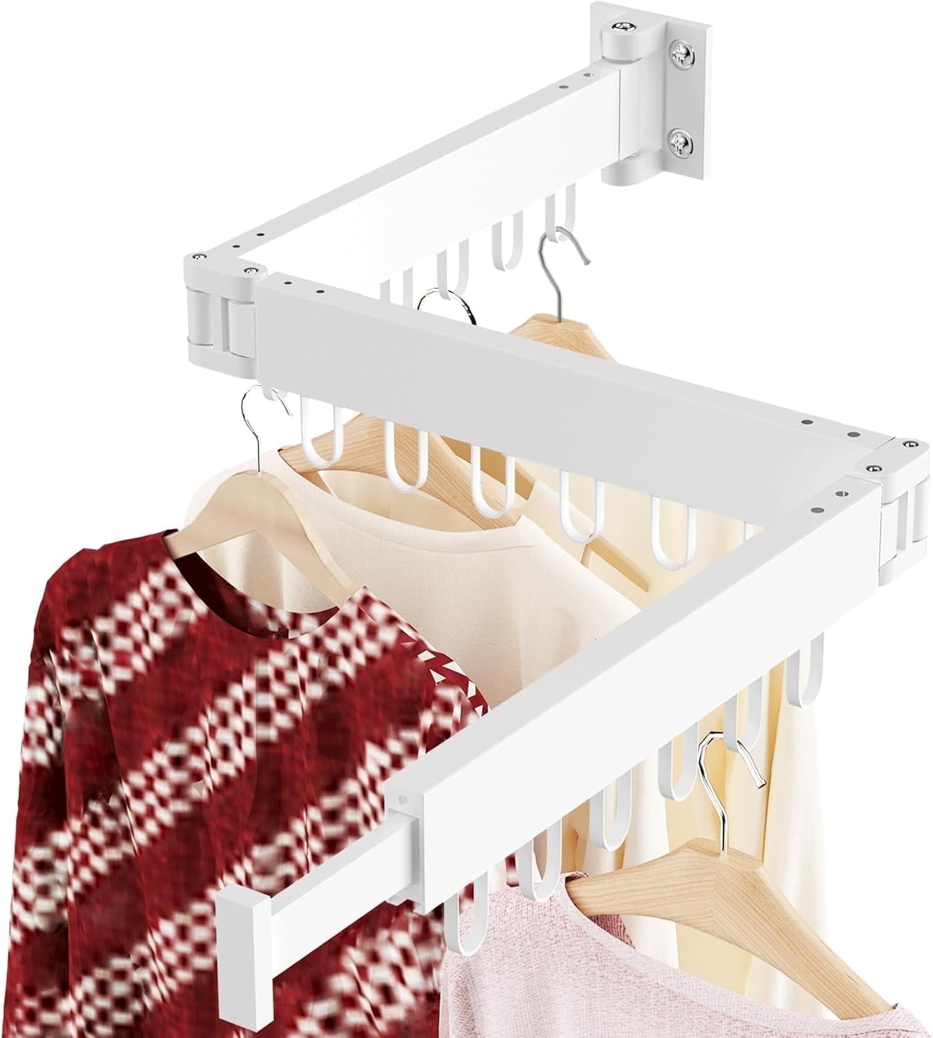 JAUREE Wall Mounted Clothes Drying Rack,Space Saving Laundry Rack Collapsible,Tri-Fold Retractable Rack Outdoor Indoor with 18 Hooks, White - Walmart.com