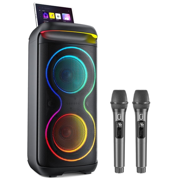 JAUYXIAN Big Speaker, Large Bluetooth Speaker with Microphone, DJ Lights, Outdoor Wireless Bluetooth Party Speaker with PA System, Karaoke Speaker for Singing, T20-T