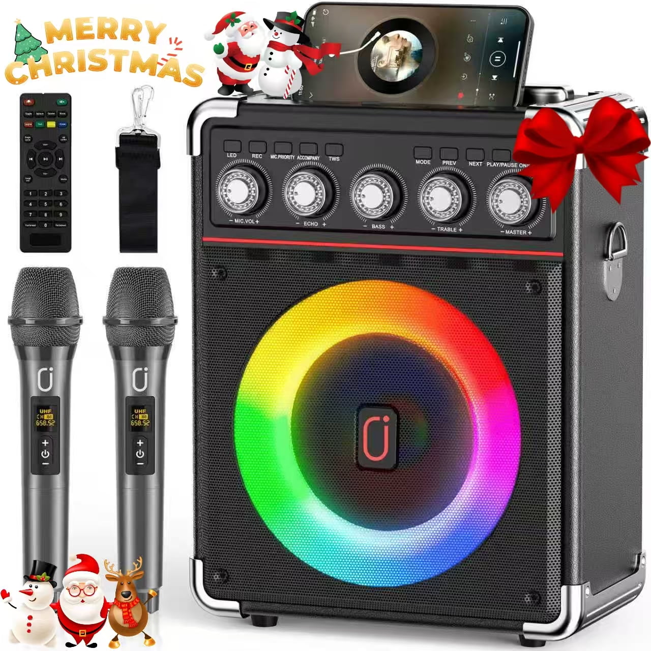 JAUYXIAN Karaoke Machine, Portable Bluetooth Speaker with 2 Microphones, Karaoke Party Speaker, TX05