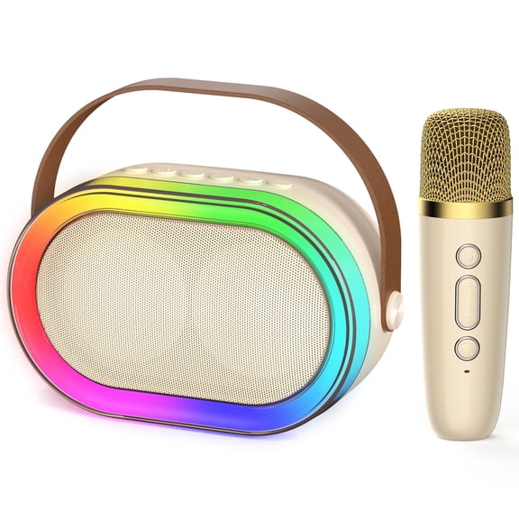 JAUYXIAN Mini Karaoke Machine for Adults Kids, Portable Karaoke Speaker Bluetooth with Microphones & LED Lights for Home Parties, Mini Karaoke System for Girls/ Boys, D35