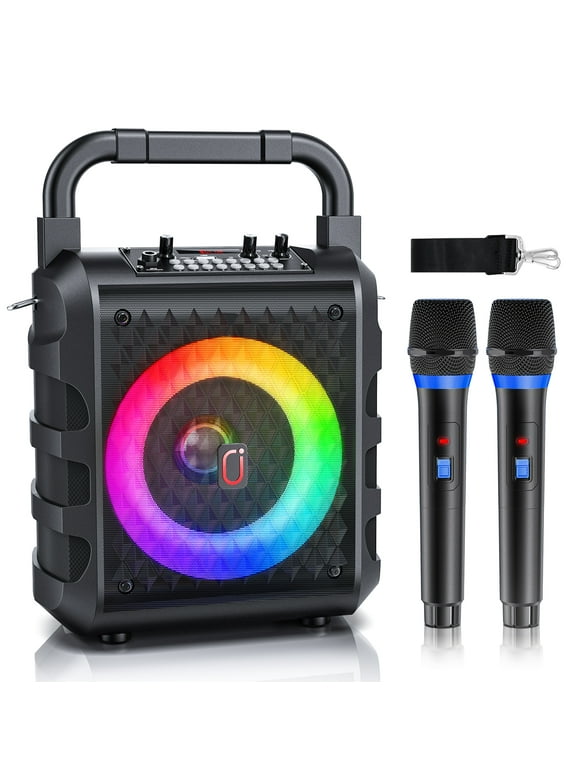 JAUYXIAN Karaoke Machine with 2 Microphone, Bluetooth Speaker for Adult, Home Sing Karaoke Speaker System with Dynamic LED Lights, Recording Function (T18-T/Black)