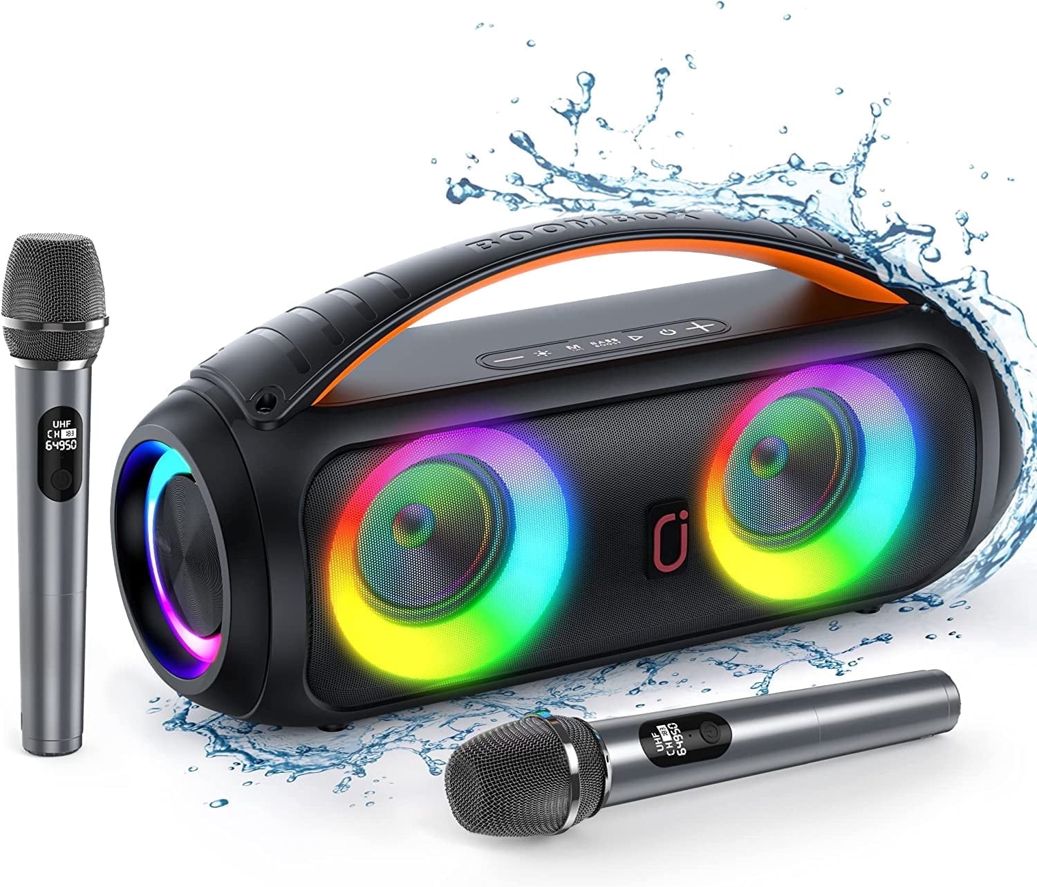 JAUYXIAN Karaoke Machine with 2 Microphones for Aldult, Waterproof Wireless Speaker with DJ Lights, Portable Bluetooth Speaker with 40W Power Dual Subwoofer for Pool Beach Party