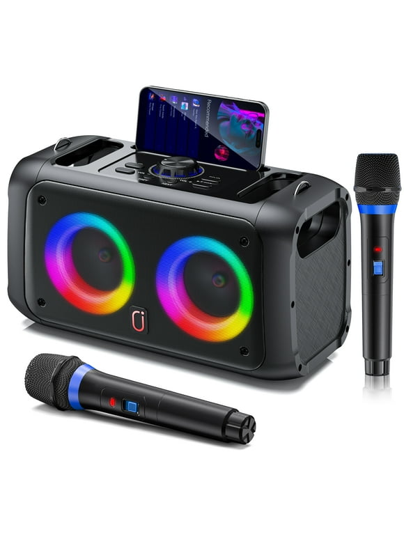 JAUYXIAN Karaoke Machine with 2 Microphones, Sing Machine with Colorful RGB Light, Karaoke Machine for Adult, Karaoke Speaker System with TWS Function (T22-T/ Black)