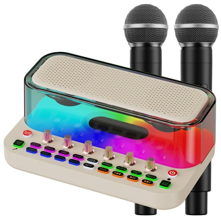 JAUYXIAN Karaoke Machine with 2 Wireless Mic, Mini Portable Bluetooth Karaoke Singing Speaker for Kids Adults, Singing Karaoke Machine System with Live Streaming Function (S1)