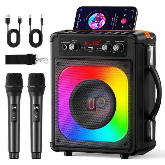 JAUYXIAN Karaoke Machine with 2 Mics, Bluetooth Singing Machine for Adult & Kids, Echo Adjust, PA System for Party, TWS/USB/TF/REC/AUX/TV