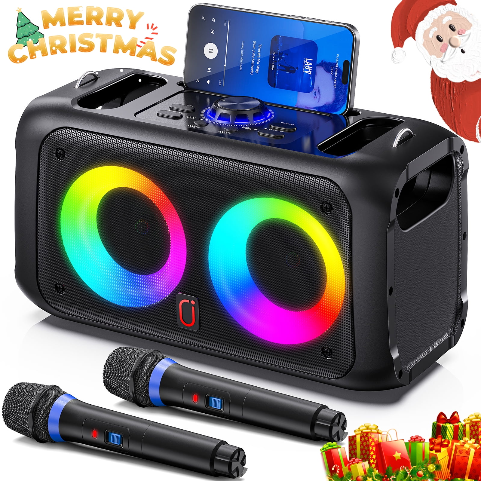 JAUYXIAN Karaoke Machine for Adults Kids, Bluetooth Speaker with Karaoke Microphone, Colorful DJ Light, Strap, Usb, Portable Speaker for Parties, T22-T