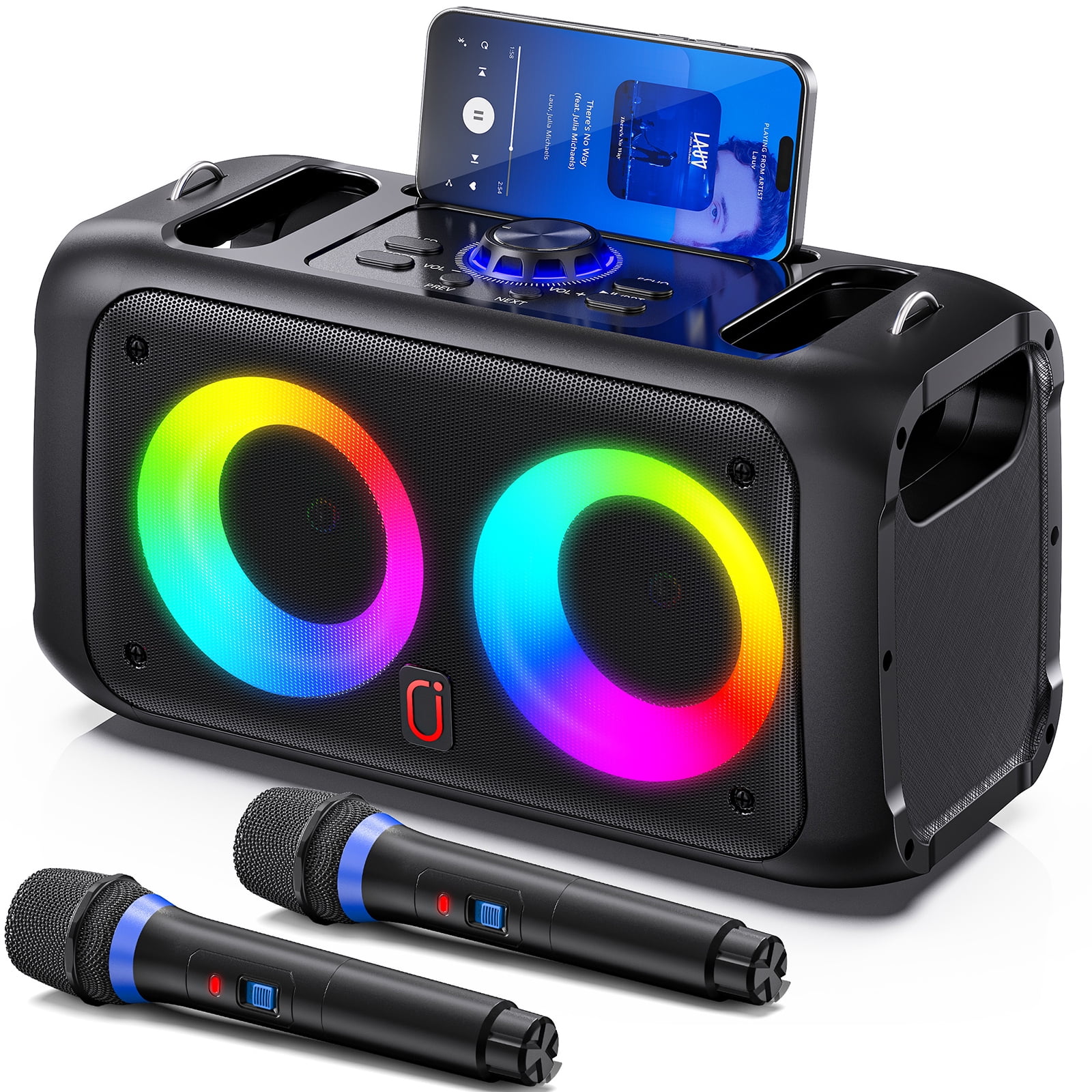 Karaoké Bluetooth Pour Enfants Avec Lumières LED - 2 Micros Sans Fil, Haut-parleur 10W - Pour Fêtes, Pique-niques Ou Anniversaires