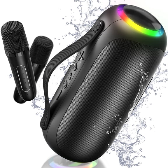 JAUYXIAN Karaoke Machine, Deep Bass Karaoke Speaker for Pool Beach Party, 2 Mics
