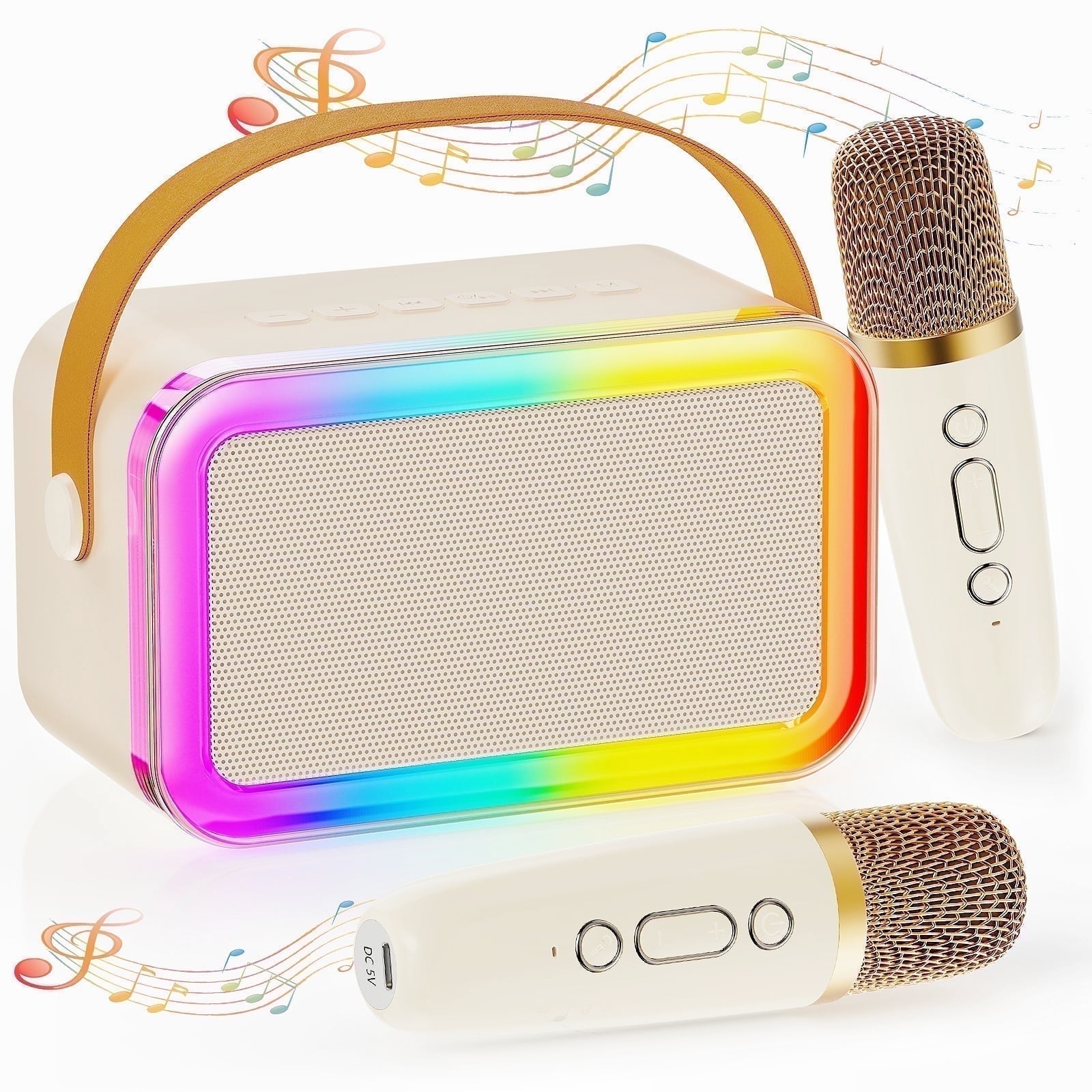 JAUYXIAN Karaoke Machine, Portable Mini Karaoke Machine for Kids Adults, Home Singing Kids Karaoke Speaker System for Girl/ Boy, Bluetooth Speaker with 2 Wireless Mics, RGB Light, Usb